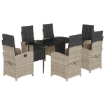 Set da Pranzo da Giardino 7 pz Cuscini Polyrattan Grigio Chiaro