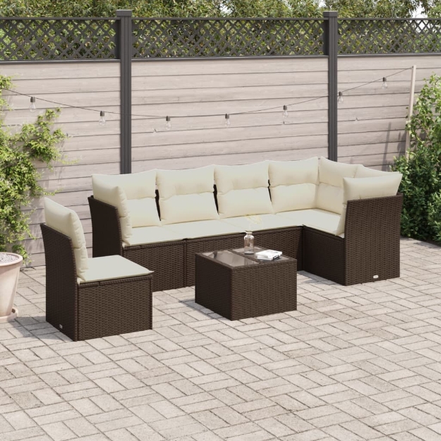 Set Divani da Giardino con Cuscini 7pz Nero Polyrattan