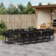 Set da Pranzo da Giardino 15 pz con Cuscini Nero in Polyrattan