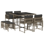 Set da Pranzo da Giardino 9 pz con Cuscini in Polyrattan Grigio