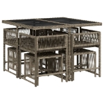 Set da Pranzo da Giardino 9 pz con Cuscini in Polyrattan Grigio