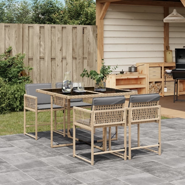 Set Pranzo da Giardino 5 pz con Cuscini Beige Misto Polyrattan