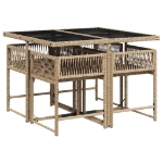 Set Pranzo da Giardino 5 pz con Cuscini Beige Misto Polyrattan