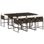Set da Pranzo da Giardino 7pz con Cuscini in Polyrattan Marrone