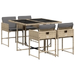 Set Pranzo da Giardino 5 pz con Cuscini Beige Misto Polyrattan