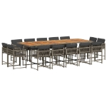 Set da Pranzo da Giardino 15 pz con Cuscini Grigio Polyrattan