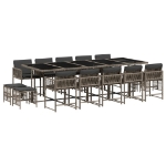 Set da Pranzo da Giardino 15 pz con Cuscini Grigio Polyrattan