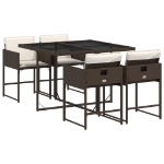 Set da Pranzo da Giardino 5pz con Cuscini in Polyrattan Marrone