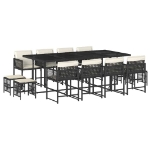 Set da Pranzo da Giardino 13pz con Cuscini Nero in Polyrattan