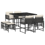 Set da Pranzo da Giardino 9 pz con Cuscini Nero in Polyrattan