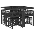 Set da Pranzo da Giardino 9 pz con Cuscini Nero in Polyrattan