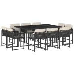 Set da Pranzo da Giardino 11 pz con Cuscini in Polyrattan Nero