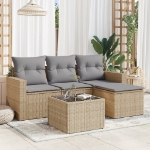 Set Divano da Giardino 5 pz con Cuscini Beige in Polyrattan