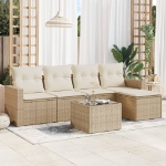 Set Divano da Giardino 6 pz con Cuscini Beige in Polyrattan