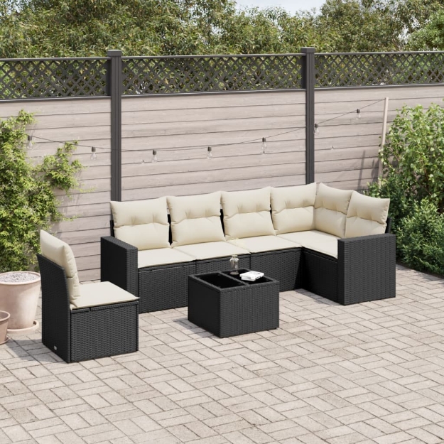 Set Divani da Giardino con Cuscini 7pz Nero Polyrattan