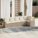 Set Divano da Giardino 6 pz con Cuscini Beige in Polyrattan