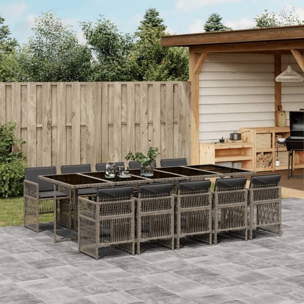 Set Pranzo da Giardino 11 pz con Cuscini Beige Misto Polyrattan