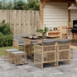 Set Pranzo da Giardino 9 pz con Cuscini Beige Misto Polyrattan
