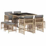 Set Pranzo da Giardino 9 pz con Cuscini Beige Misto Polyrattan