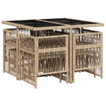 Set Pranzo da Giardino 9 pz con Cuscini Beige Misto Polyrattan