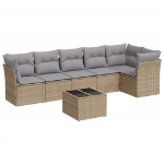 Set Divani da Giardino 7 pz con Cuscini Beige in Polyrattan