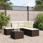 Set Divano da Giardino 6 pz con Cuscini Marrone in Polyrattan