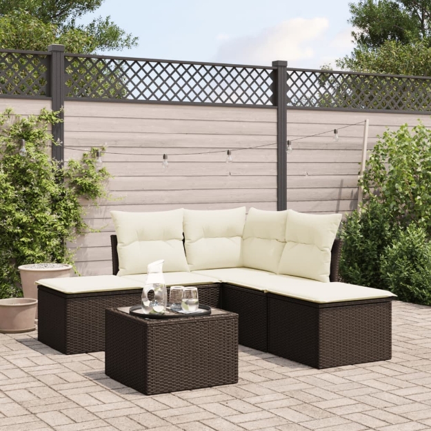 Set Divano da Giardino 6 pz con Cuscini Marrone in Polyrattan