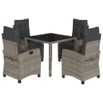 Set da Pranzo da Giardino 5 pz con Cuscini in Polyrattan Grigio