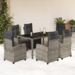 Set da Pranzo da Giardino 7 pz con Cuscini in Polyrattan Grigio