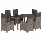 Set da Pranzo da Giardino 7 pz con Cuscini in Polyrattan Grigio