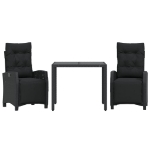 Set da Pranzo da Giardino 3 pz con Cuscini Nero in Polyrattan