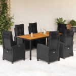 Set da Pranzo da Giardino 7 pz Nero con Cuscini in Polyrattan