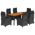 Set da Pranzo da Giardino 7 pz Nero con Cuscini in Polyrattan