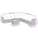 Set Divano da Giardino 10 pz con Cuscini Grigio in Polyrattan