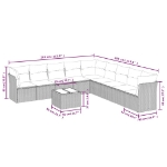 Set Divano Giardino 10 pz con Cuscini Grigio Chiaro Polyrattan