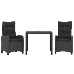 Set da Pranzo da Giardino 3 pz con Cuscini Nero in Polyrattan
