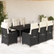 Set da Pranzo da Giardino 9 pz con Cuscini Nero in Polyrattan