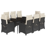 Set da Pranzo da Giardino 9 pz con Cuscini Nero in Polyrattan