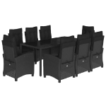 Set da Pranzo da Giardino 9 pz con Cuscini Nero in Polyrattan