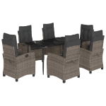 Set da Pranzo da Giardino 7 pz con Cuscini in Polyrattan Grigio