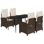 Set da Pranzo da Giardino 5pz con Cuscini in Polyrattan Marrone