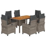 Set da Pranzo da Giardino 7 pz con Cuscini in Polyrattan Grigio