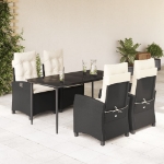 Set da Pranzo da Giardino 5 pz Nero con Cuscini in Polyrattan