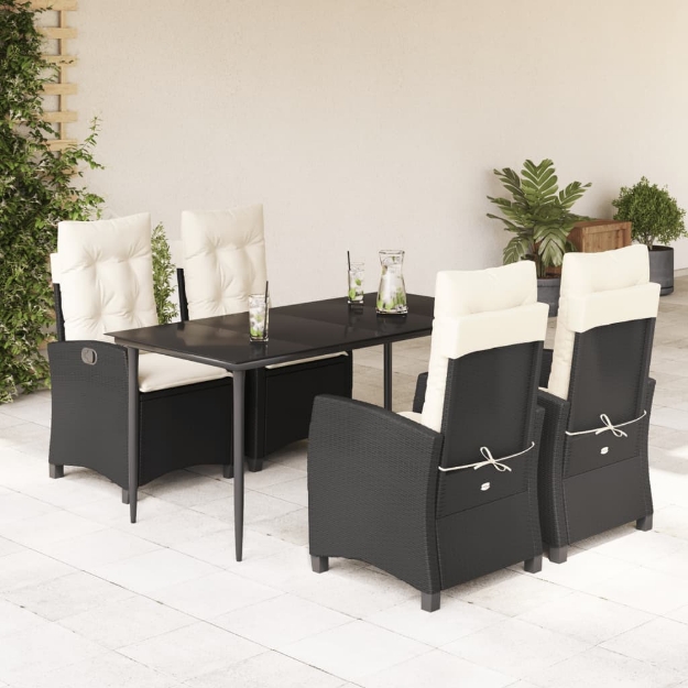 Set da Pranzo da Giardino 5 pz Nero con Cuscini in Polyrattan