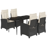 Set da Pranzo da Giardino 5 pz Nero con Cuscini in Polyrattan