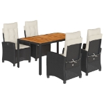 Set da Pranzo da Giardino 5 pz Nero con Cuscini in Polyrattan