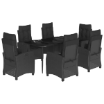 Set da Pranzo da Giardino 7 pz Nero con Cuscini in Polyrattan