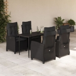 Set da Pranzo da Giardino 5 pz Nero con Cuscini in Polyrattan
