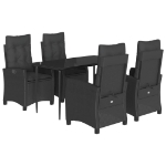 Set da Pranzo da Giardino 5 pz Nero con Cuscini in Polyrattan