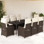 Set da Pranzo da Giardino 9pz con Cuscini Marrone in Polyrattan
